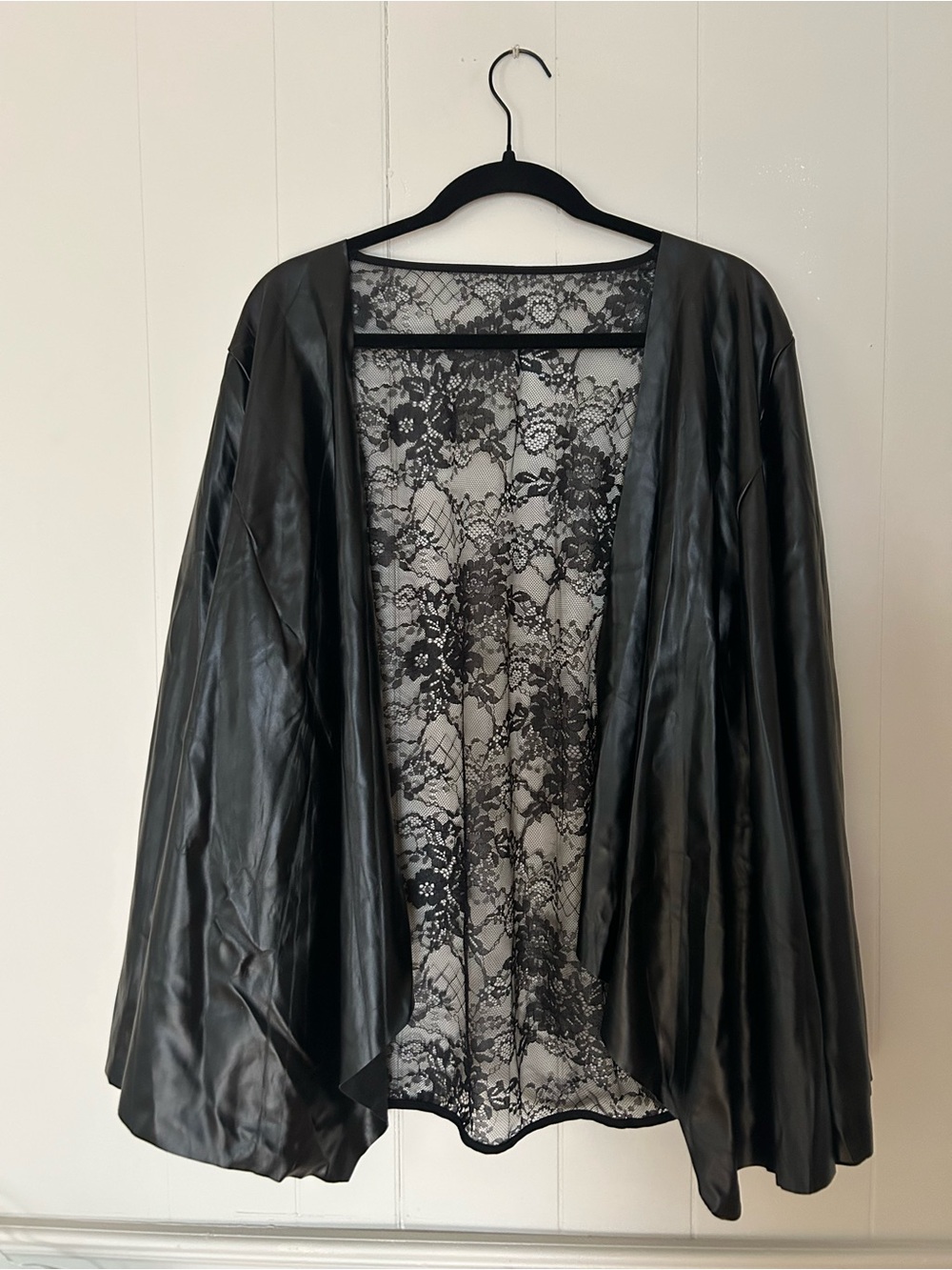 SHEIN Black Faux Leather Jacket with Lace Back